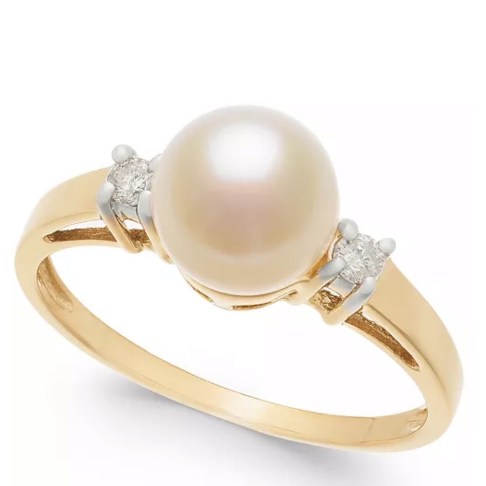 Cultured Freshwater Pearl & Diamond Ring- 14k Gold
